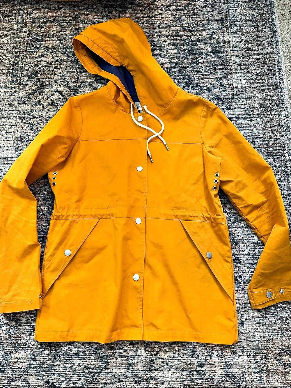 Volcom Walk On By Parka Hooded Utility Jacket Orange & Blue Size Medium
